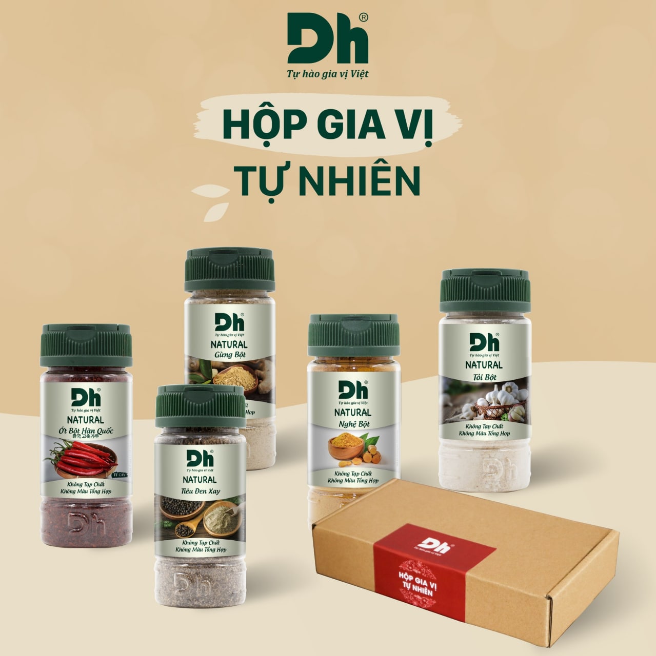 Hình ảnh Hộp Gia Vị Tự Nhiên Dh Foods - Set 5 loại nguyên liệu chế biến thực phẩm - Natural Ớt Bột Hàn Quốc, Tiêu Đen Xay, Tỏi Bột, Nghệ Bột, Gừng Bột