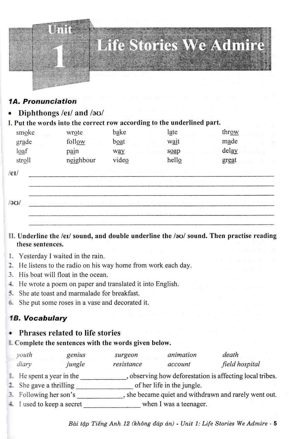 Bài Tập Tiếng Anh 12 - Không Đáp Án (Dùng Kèm SGK Kết Nối Tri Thức Với Cuộc Sống) (HA)