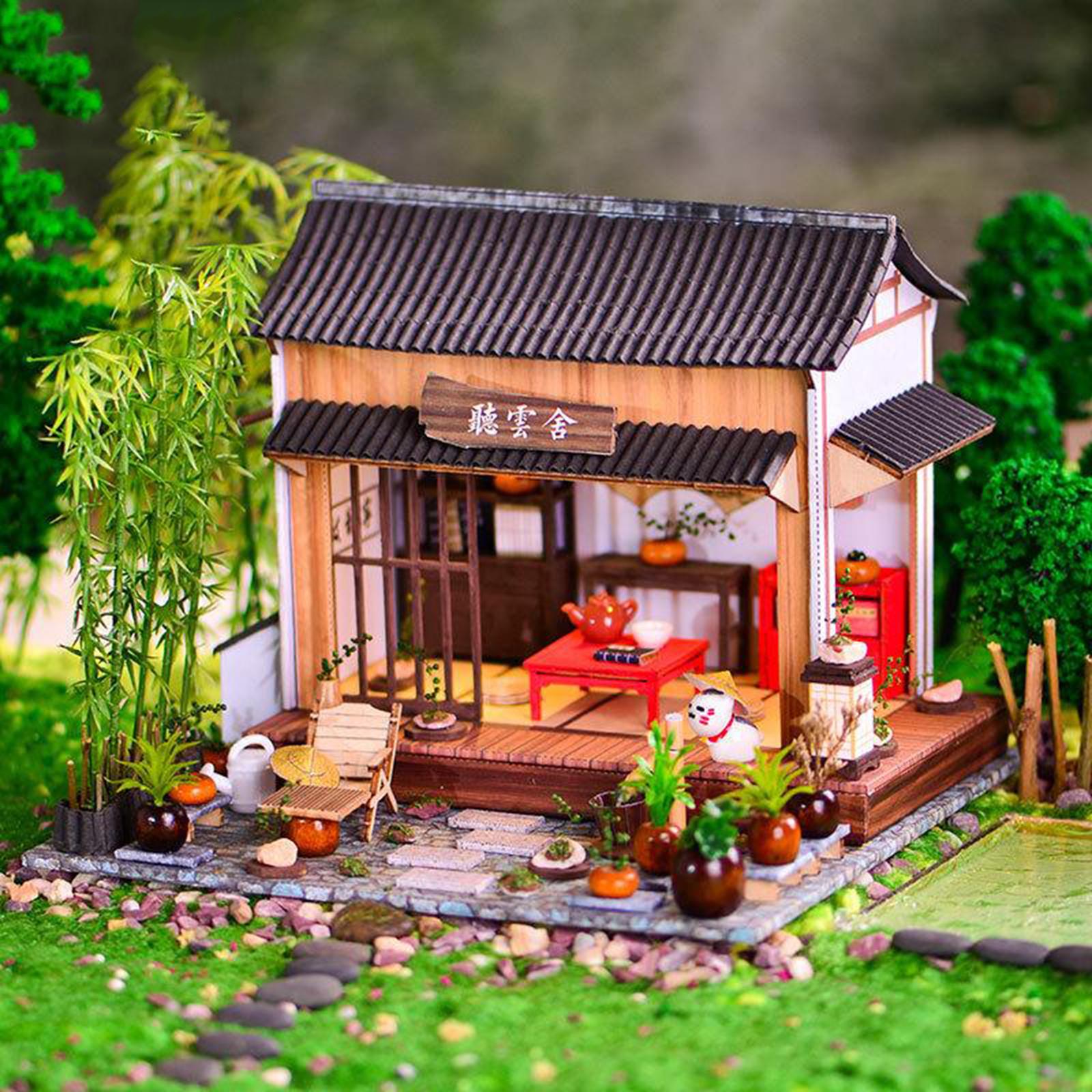 Chinese Style Cottage DIY Miniature DollHouse Kit Crafts with LED Handmade Wooden Doll House Model Building Kits Toy Creative Gift