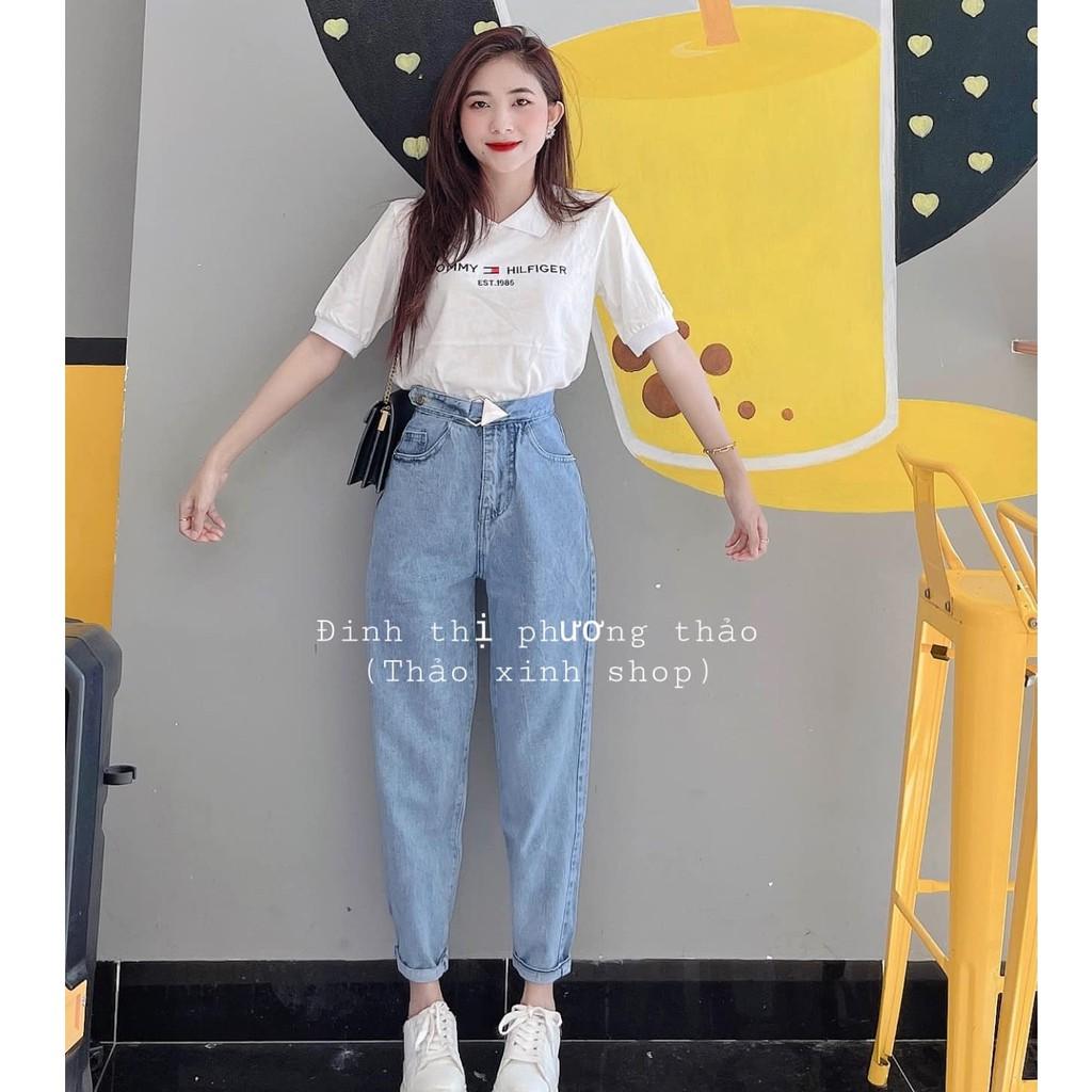 Quần baggy jean trơn cạp cao quảng châu- Quần bò baggy nữ cao cấp kèm video ảnh thật BG03