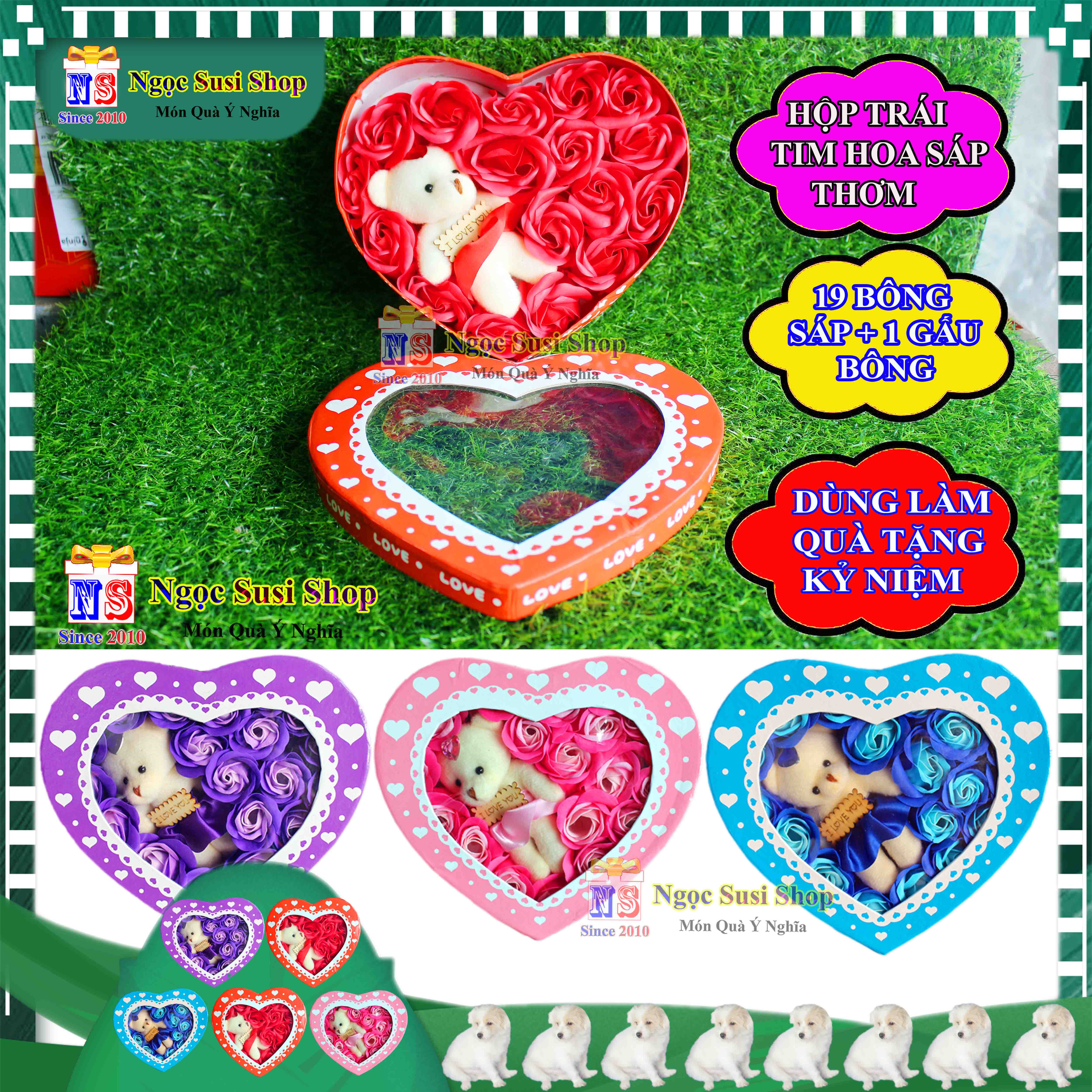 HỘP BÔNG HỒNG SÁP THƠM TRÁI TIM KÈM GẤU BÔNG SIÊU ĐẸP - HỘP QUÀ HOA SÁP THƠM