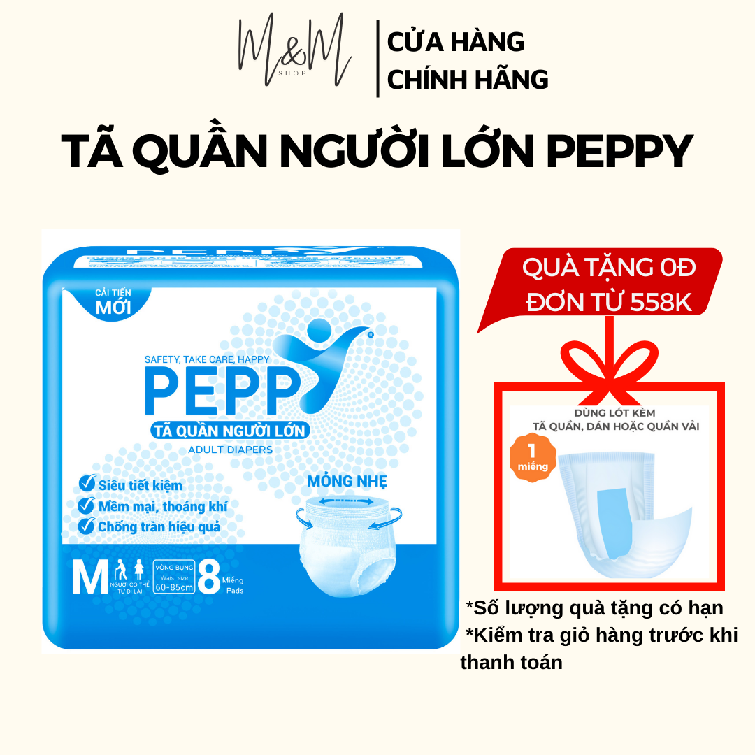 Combo 10 gói Tã bỉm quần người lớn Peppy M8/L7/XL8 siêu mỏng, thoáng nhẹ