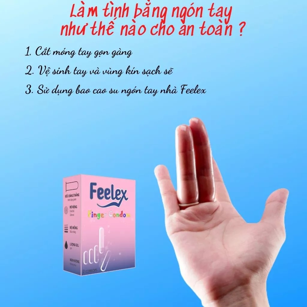 Bao cao su ngón tay Feelex Finger Condom siêu dai, nhiều gel bôi trơn, hộp 12 pcs