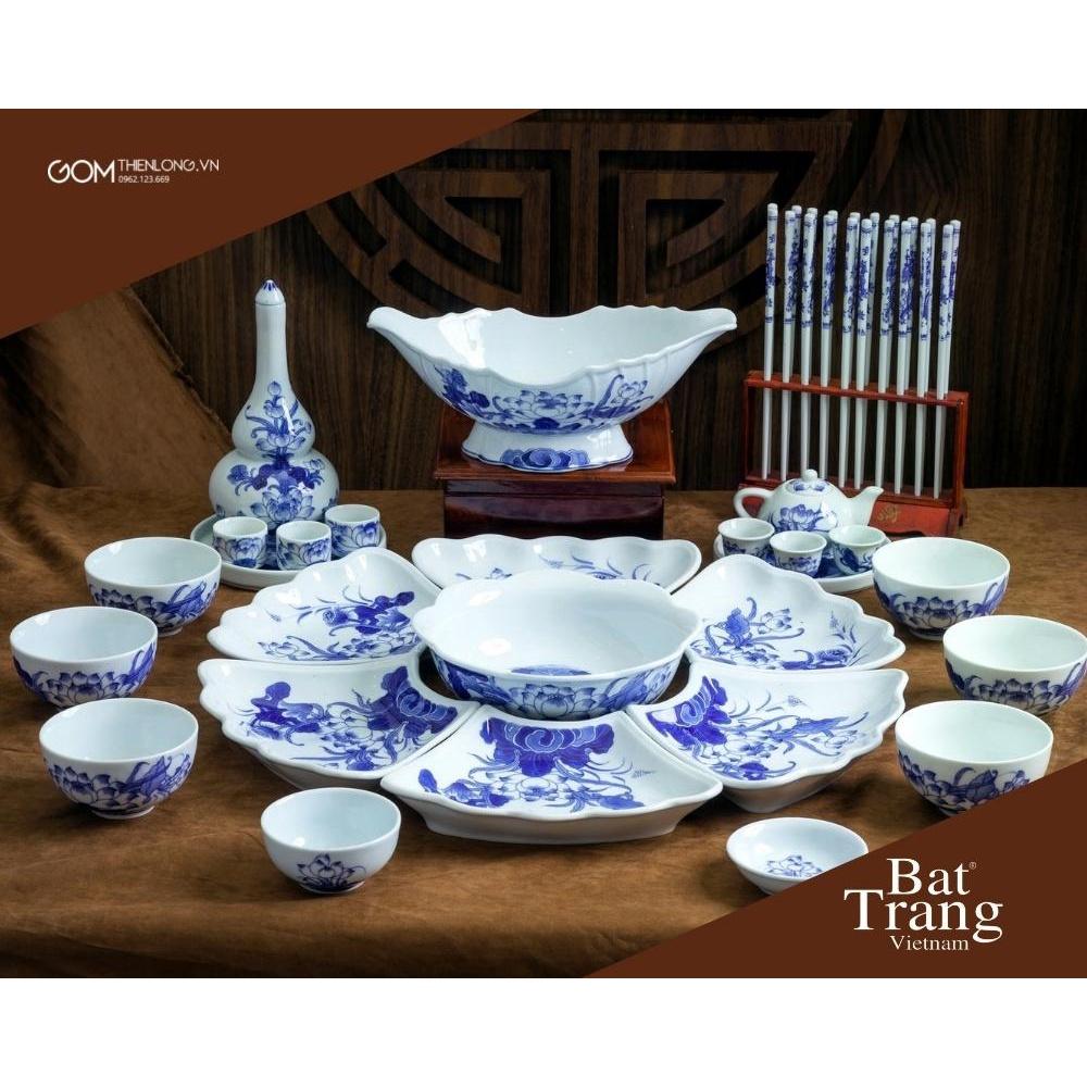 Bộ Đồ Thờ Gia Tiên Xanh Lam Ngọc Cao Cấp - Đồ Thờ Cúng Bát Tràng - Gốm Thiên Long