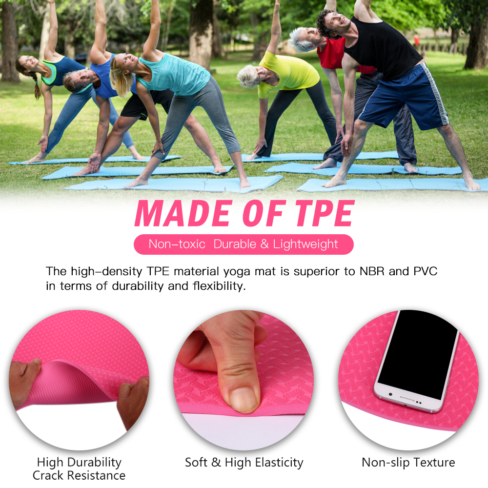 Thảm tập Yoga di động 72,05 × 24,01in, chất liệu TPE dày chống trượt kèm dây đeo và túi