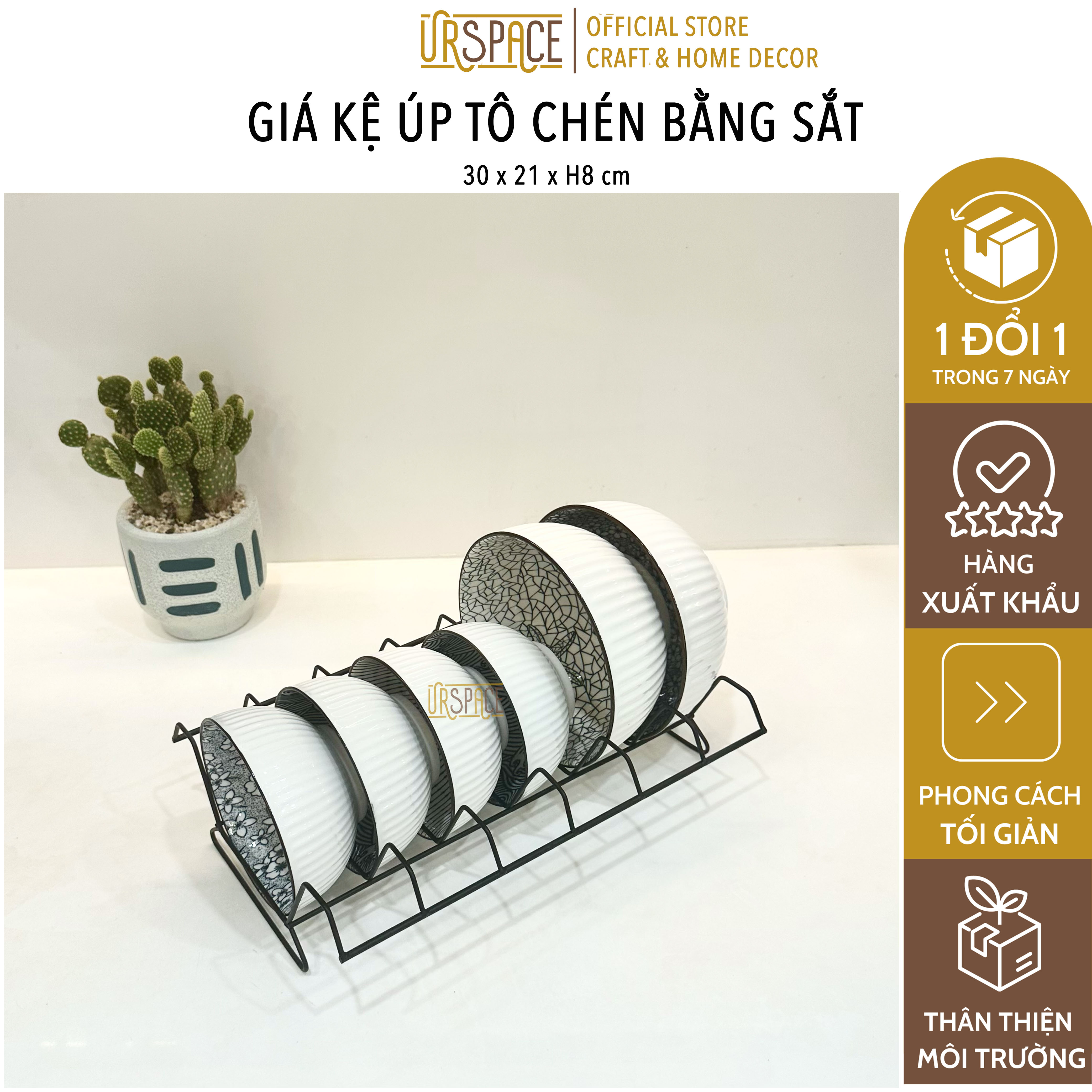 Giá kệ chén dĩa bằng sắt URSPACE tiện dụng dùng cho nhà bếp, decor trang trí / Kitchen Bowl Drain Racks