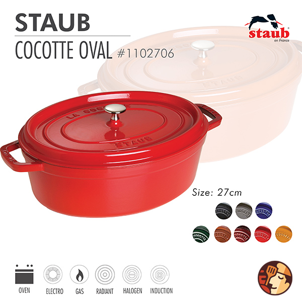 Nồi gang oval Staub 27 cm - Màu đỏ cherry