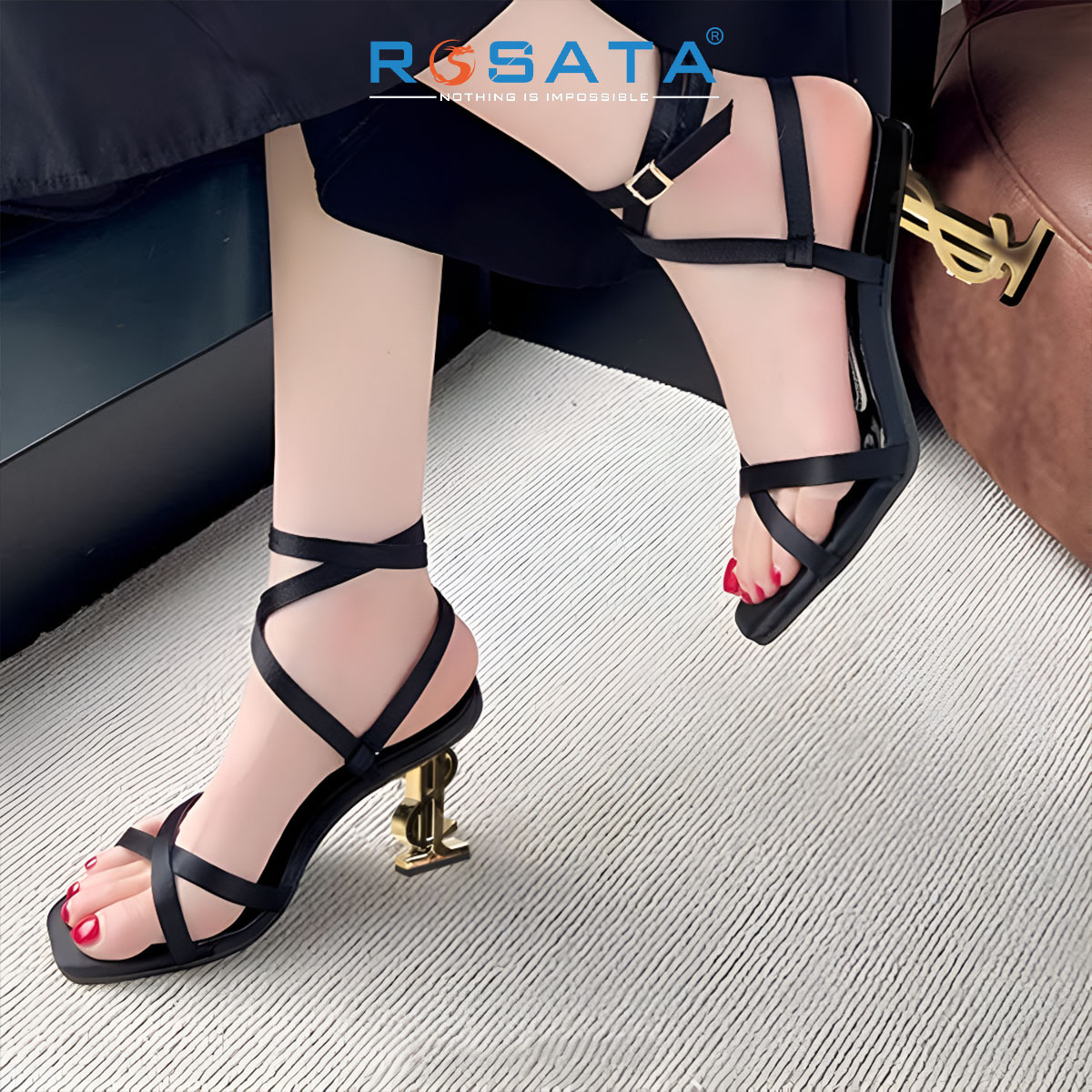 Sandal cao gót nữ quai mảnh ROSATA RO710 -8p- Đen, Xanh - BKSTORE