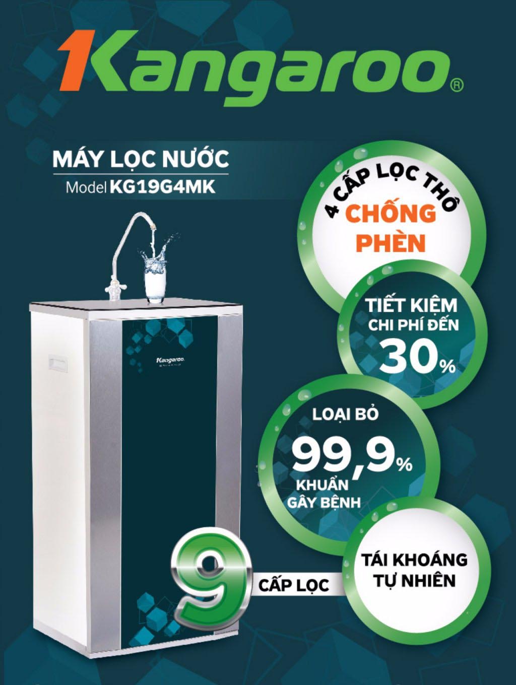 Máy Lọc Nước RO Kangaroo KG19G4MK vỏ VTU (dành cho nước phèn) - Hàng chính hãng