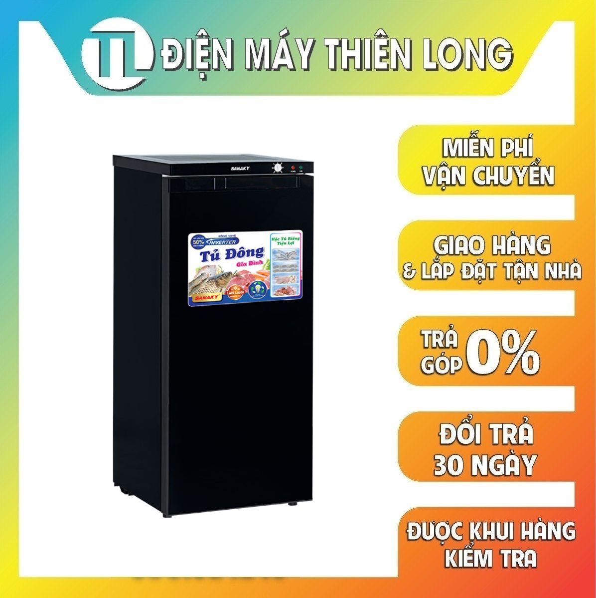 TỦ ĐÔNG ĐỨNG INVERTER SANAKY 180/150 LÍT VH-180VD3 NHÔM (R600A) (5 HỘC) (HÀNG CHÍNH HÃNG) (CHỈ GIAO HCM)