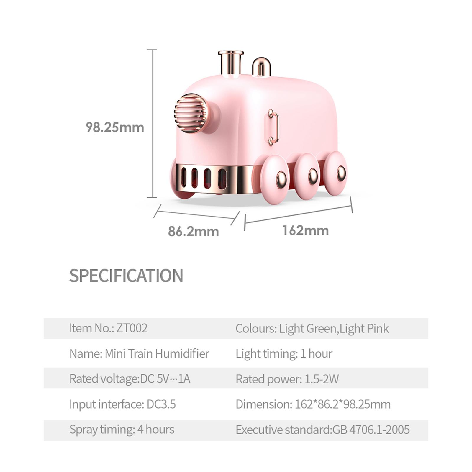 Mini Train USB Humidifier, Desktop Personal Portable Humidifier, Ultra Quiet LED Night Light Function USB Small Diffuser for Office, Bedroom, 300ML