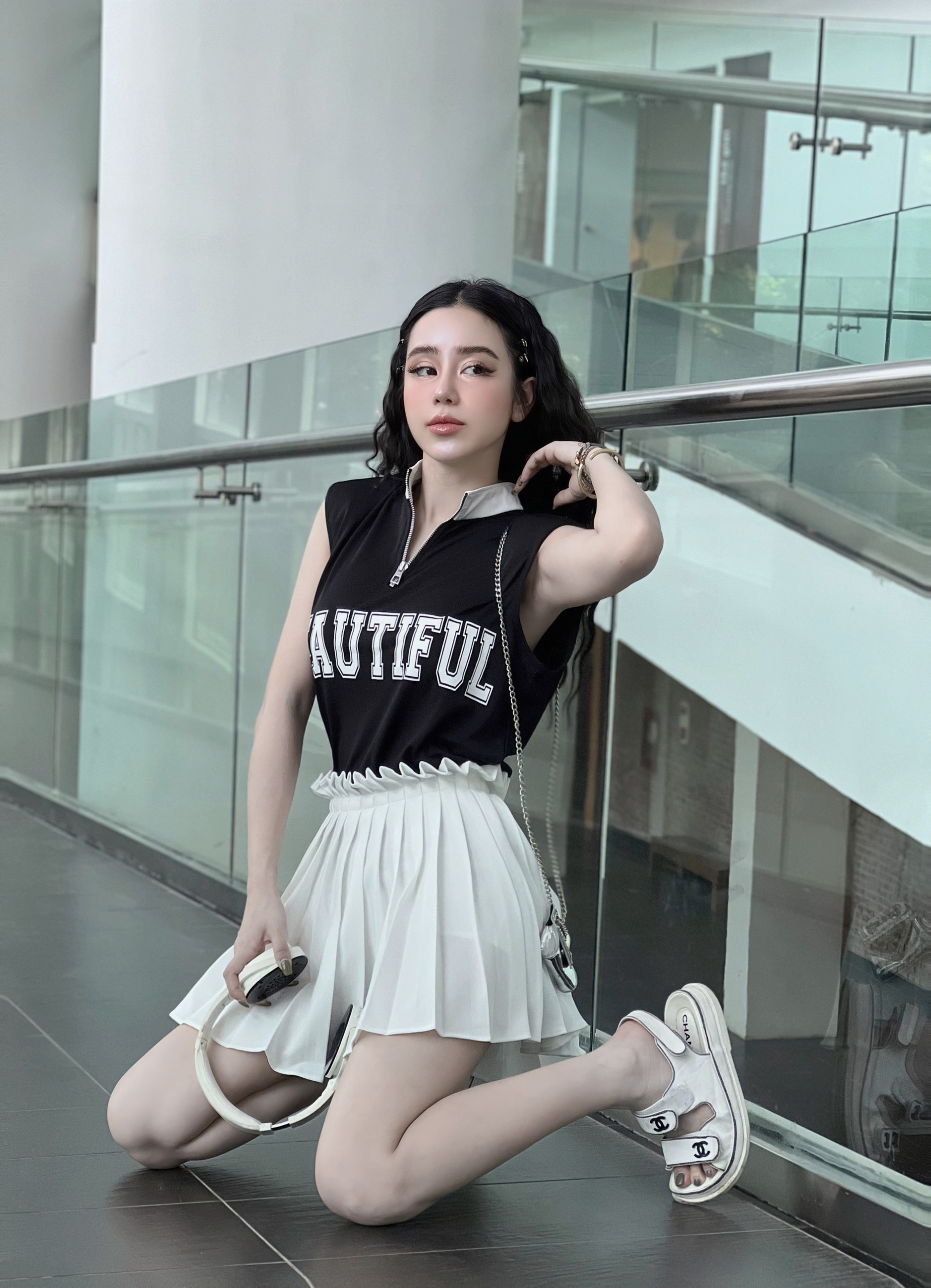 Đầm công sở răng cưa nơ nhí có túi xinh