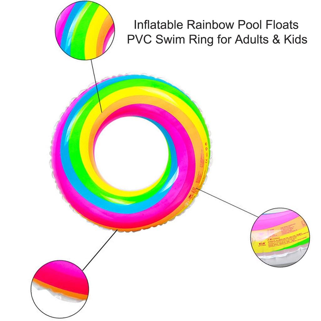 New Rainbow Inflatable Swimming Ring Swim Float Summer Beach Water Fun Pool Toys For Adults Children Kids S, M, L, XL
