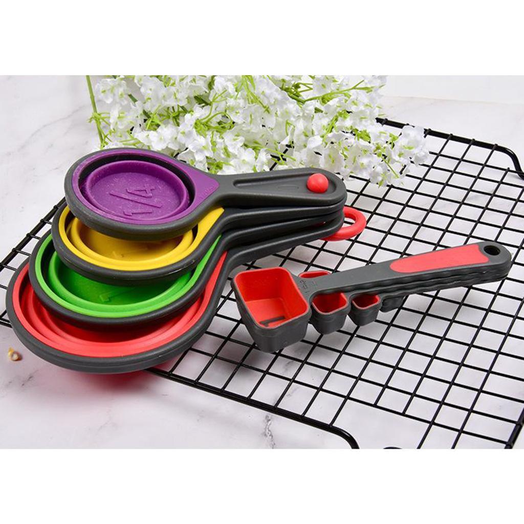 Folding Silicone Measuring Cups And Spoons Baking Tools Cups 4 Pieces