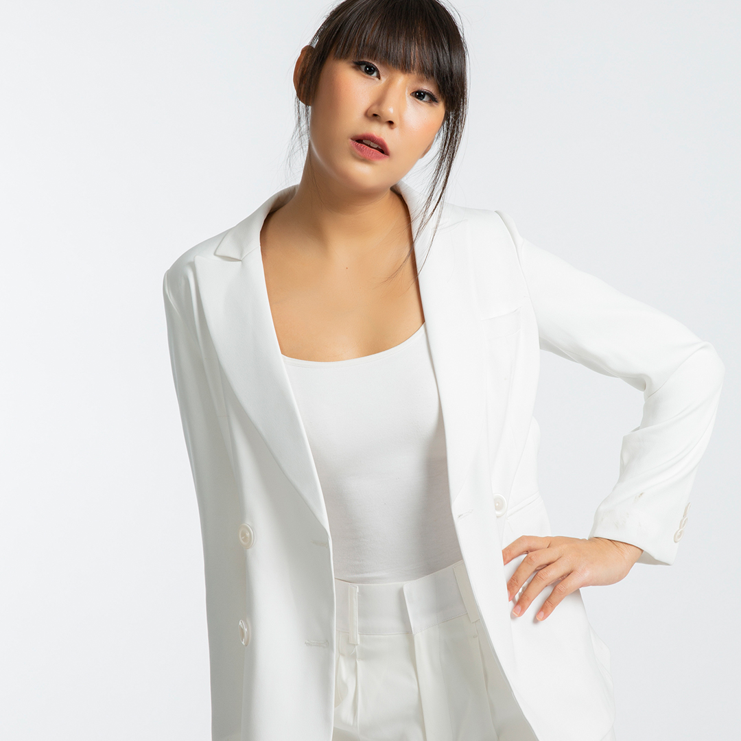 Áo Khoác Blazer Áo Vest Nữ Cao Cấp Thời trang thiết kế Hity TOP111 Xếp Ly (Trắng Kim Cương)