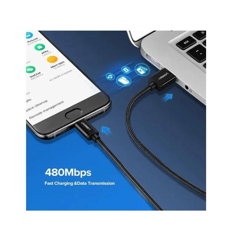 Ugreen UG40993US174TK 0.25M 3A màu Đen Cáp USB TypeC sang USB 2.0 Hỗ trợ sạc nhanh - HÀNG CHÍNH HÃNG