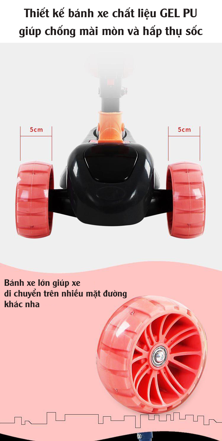 Xe scooter 3 bánh tự cân bằng, xe scooter 3 in 1 cho bé, có ghế gấp gọn, có nhạc và đèn LED bánh xe (yoyovang)