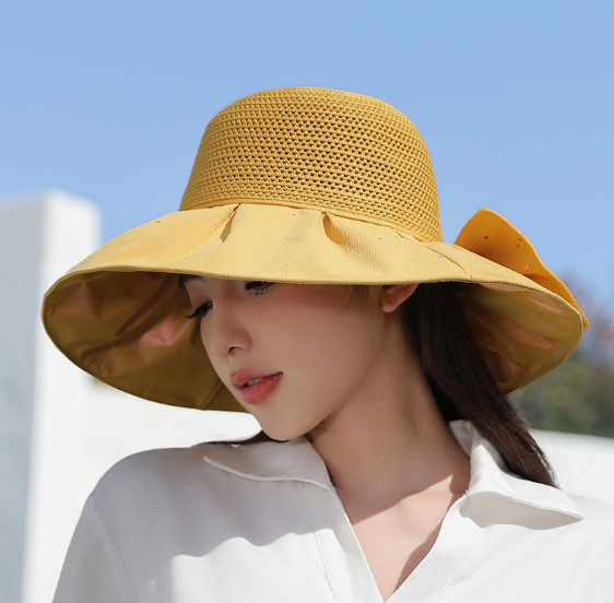 Mũ rộng vành chống nắng chống tia cực tím thắt nơ thời trang, nón nữ đi nắng thời trang