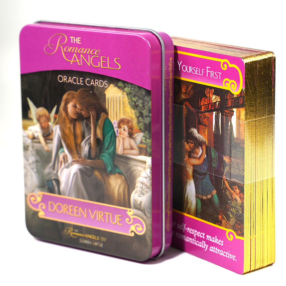 Bộ Bài Romance Angels Oracle Hộp Thiếc Mạ Cạnh Vàng 44 Lá
