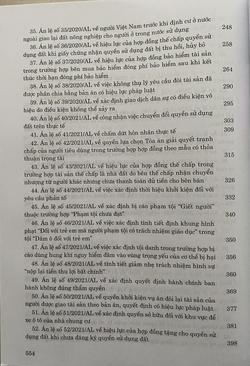 Hệ Thống  Án Lệ Việt Nam ( hiện hành) Từ Án Lệ số 01 đến Án Lệ số 72