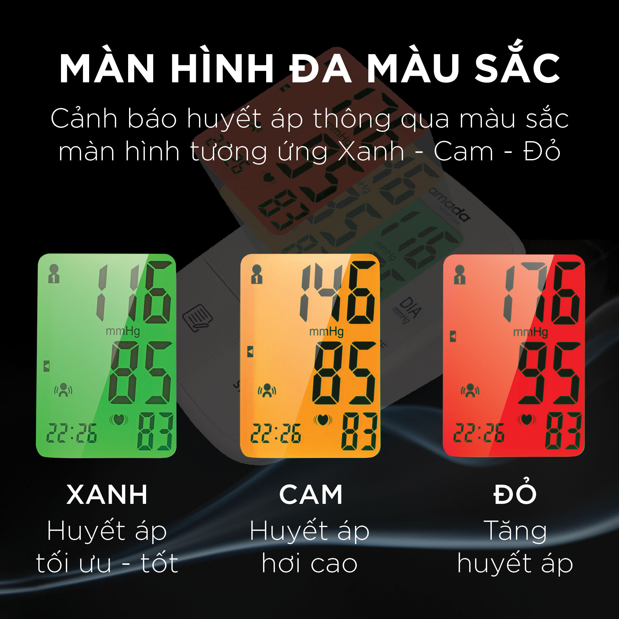 Máy đo huyết áp điện tử Yamada 6191 - Trợ lý ảo giọng nói tiếng Việt, Màn hình đa màu, Đo siêu nhanh và êm, Cảnh báo nhịp tim