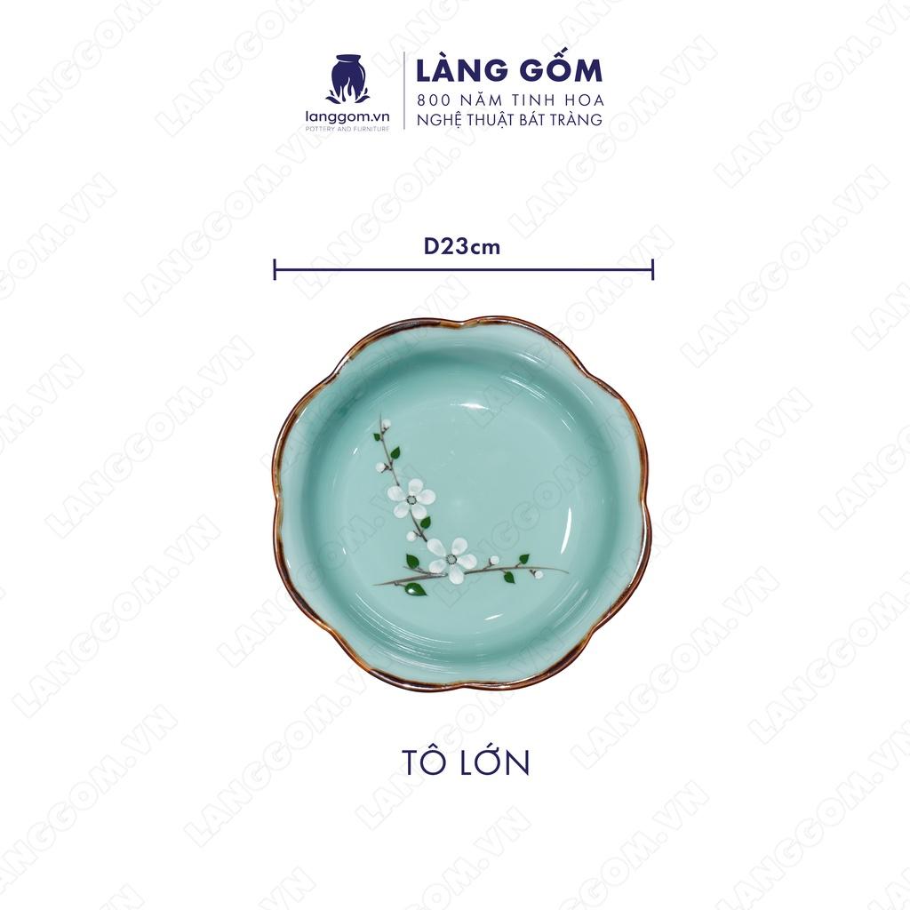 Bộ bàn ăn mặt trời Men xanh cổ hoa đào - Size: 55 cm - Gốm sứ Bát Tràng - langgom.vn