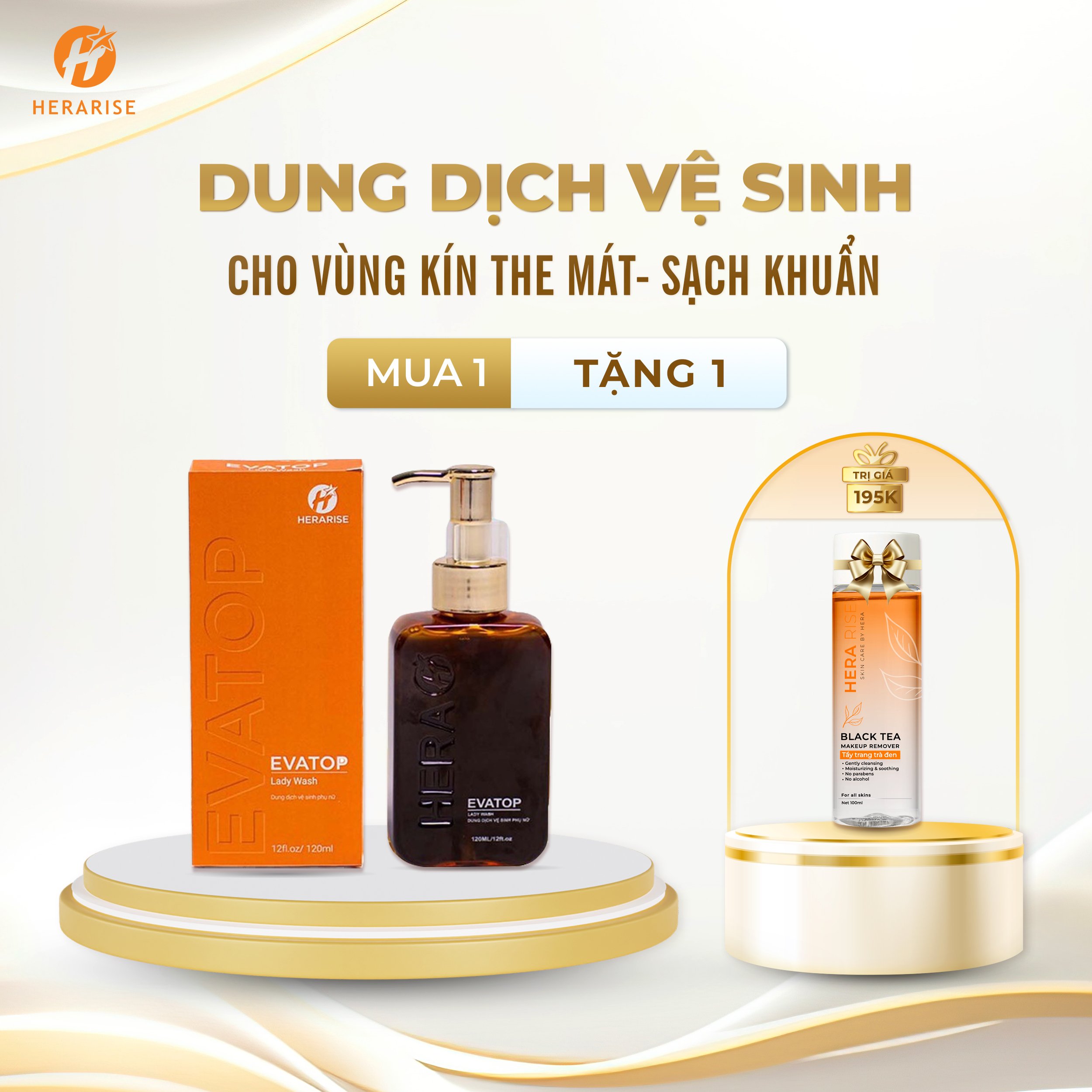 [Mua 1 Tặng 1] Dung Dịch Vệ Sinh Phụ Nữ Evatop Hera + Tặng 1 Tẩy Trang Tinh Chất Trà Đen