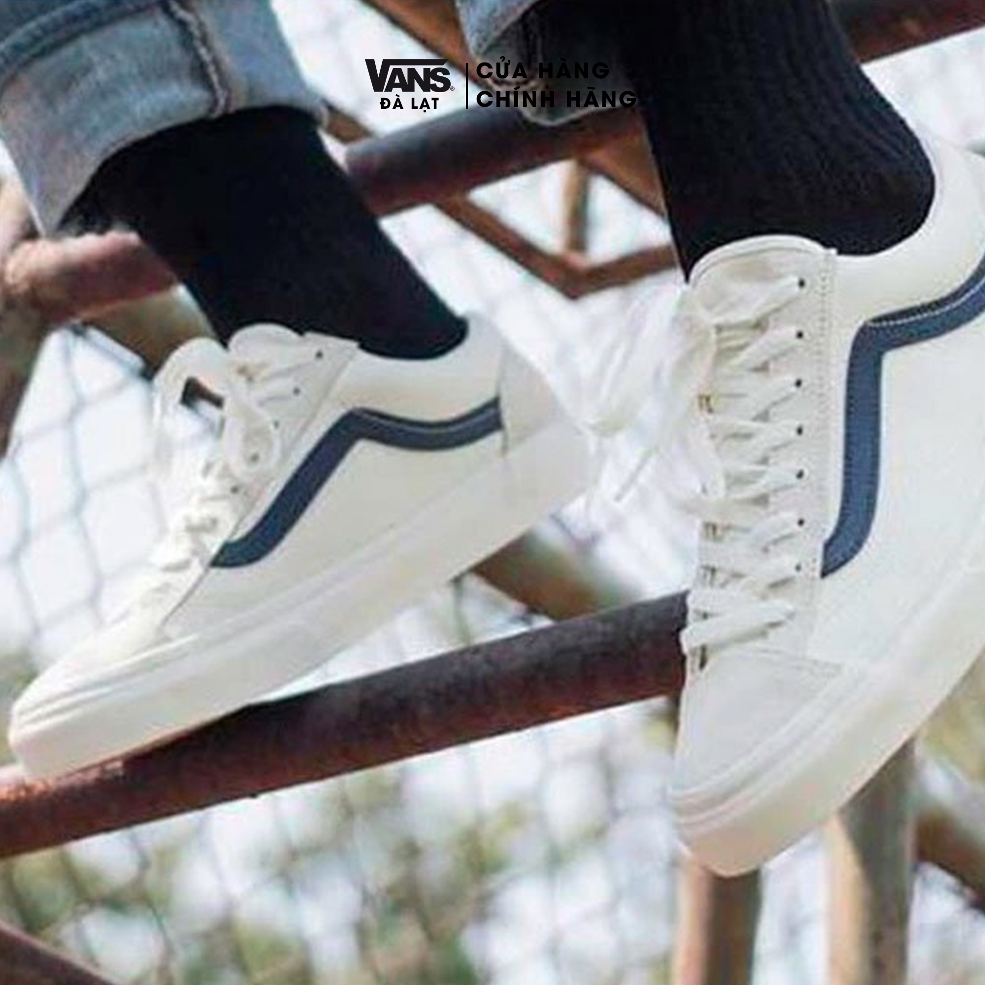 Giày Sneaker Unisex kem sọc xanh đen Vans Style 36 Marshmallow Dress Blue VN0A3DZ3KE6