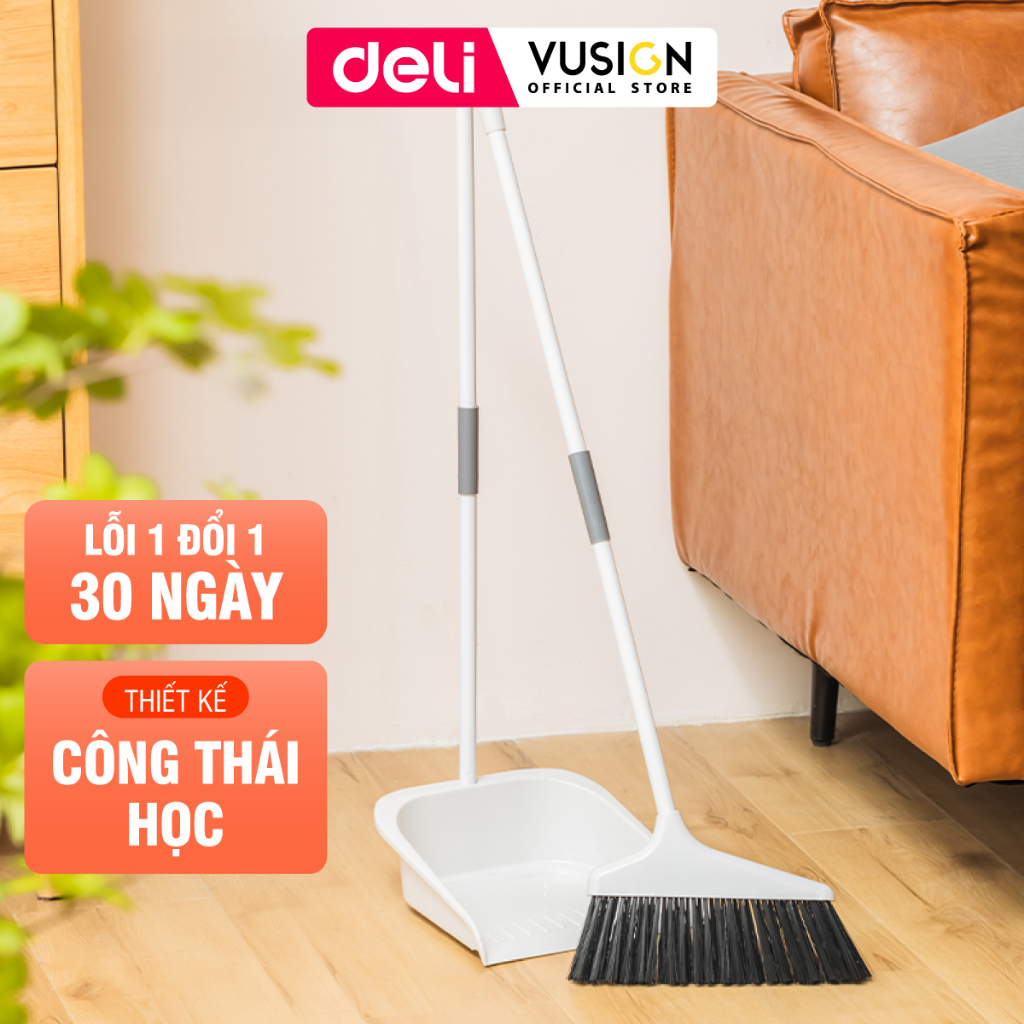 Chổi quét nhà thông minh công thái học đồ hốt rác Deli, Bộ Chổi cán dài Xẻng Ky Hốt rác