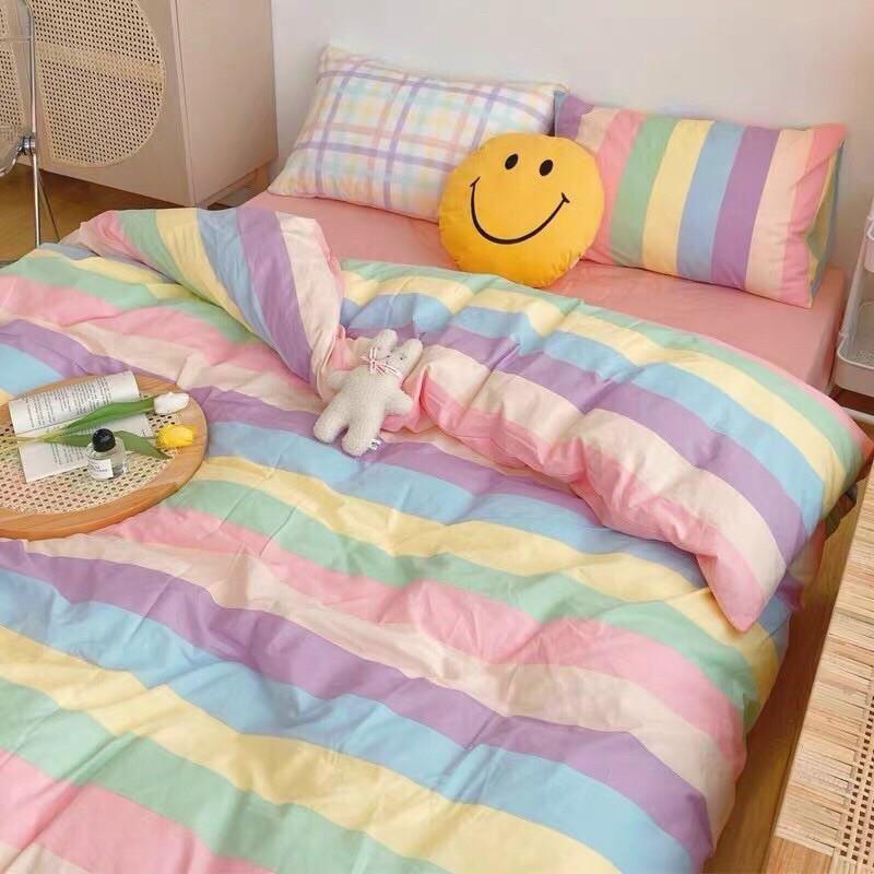 Set Chăn Ga Gối Cotton Living 100% cotton Hàng Nhập Khẩu Cao Cấp 4 Món Cầu Vồng