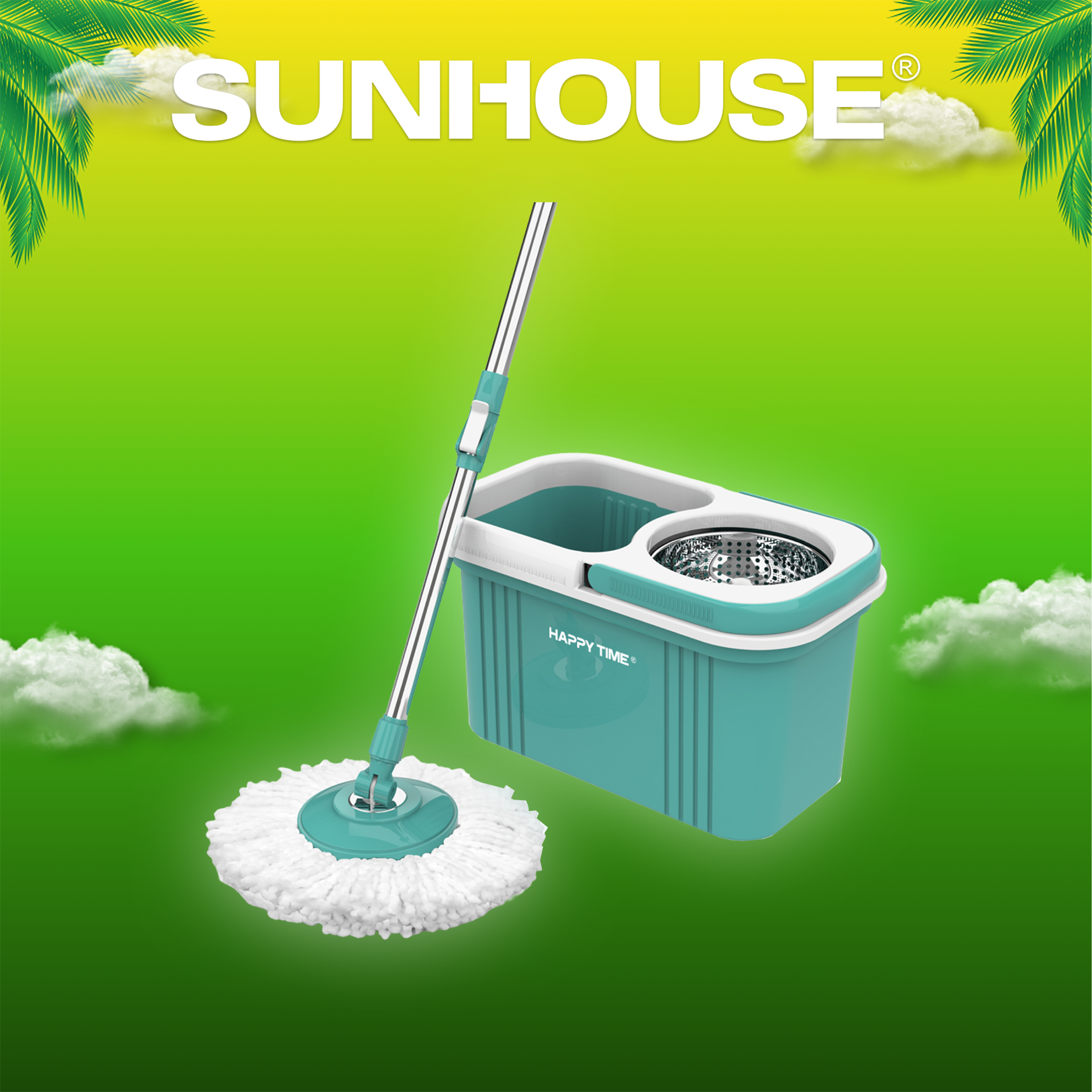 Bộ lau nhà Sunhouse Happy Time KH-CL330S, Chổi lau nhà, Cây lau nhà, Chất liệu nhựa siêu bền, Xoay 360 độ