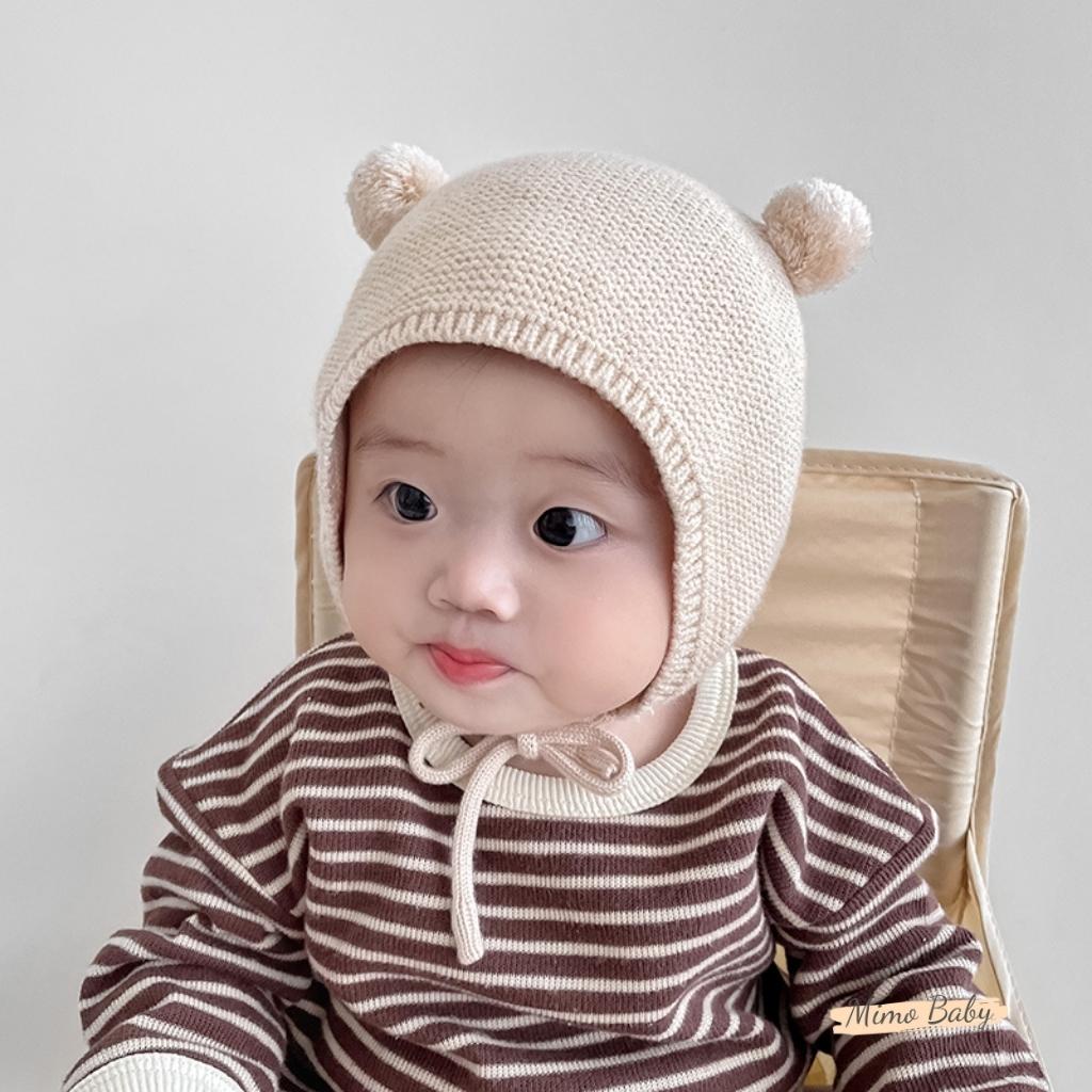 Mũ len buộc dây, nón mùa đông gắn bông dễ thương cho bé ML189 Mimo Baby