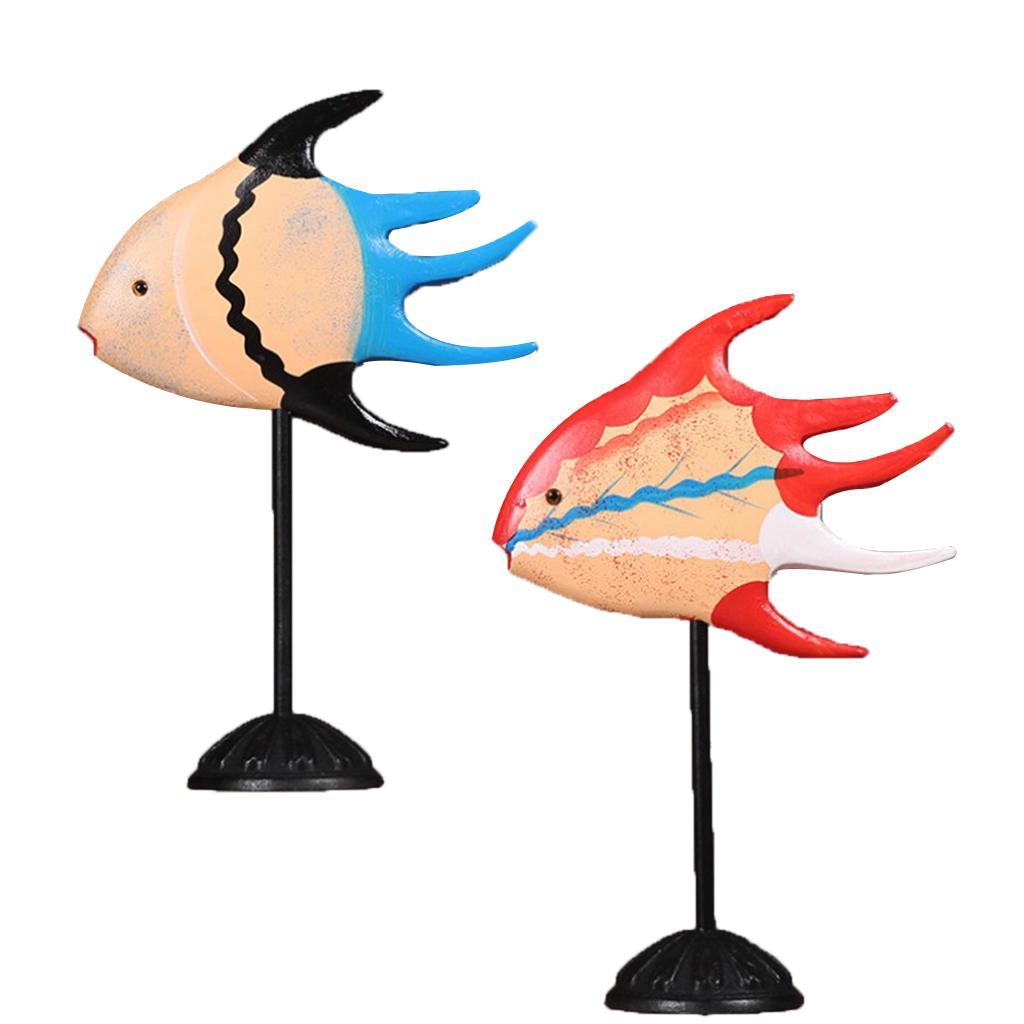 Wooden Fish Figurine Miniature Sculpture with Stand Ornament for Home Table