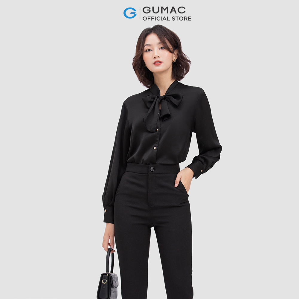 Áo sơ mi nữ GUMAC AC04003 cổ cách điệu thắt nơ phong cách thanh lịch
