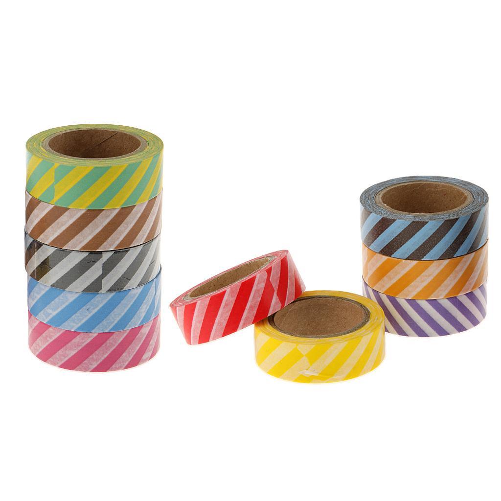 10x Washi Striped Sticky Paper Masking Adhesive Tape Scrapbooking DIY
