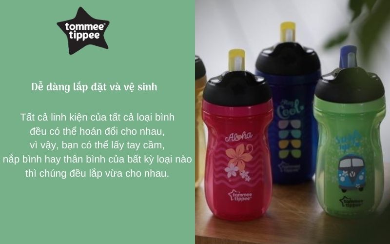 Bình uống nước giữ nhiệt có ống hút cho bé Tommee Tippee 260ml từ 12 tháng - Insulated Straw Hồng