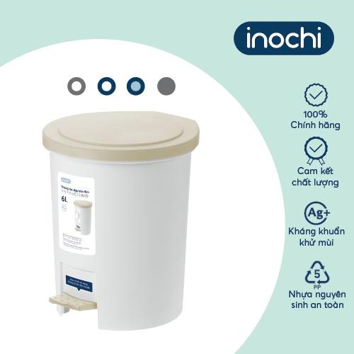 Thùng rác đạp tròn Inochi - Hiro 6L( kèm ruột) Thân Ghi sữa+ Nắp Ghi sữa/Xanh nhật