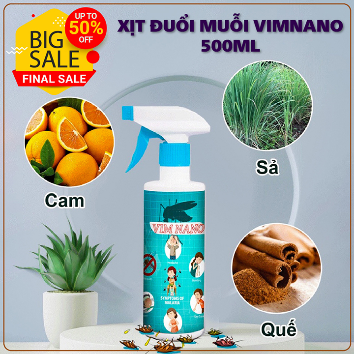 Chai Xịt Đuổi Muỗi, Côn Trùng Vim Nano 500ml Mùi Hương Dễ Chịu Xuất Xứ Thảo Mộc - Xua Đuổi Muỗi, Gián, Côn Trùng