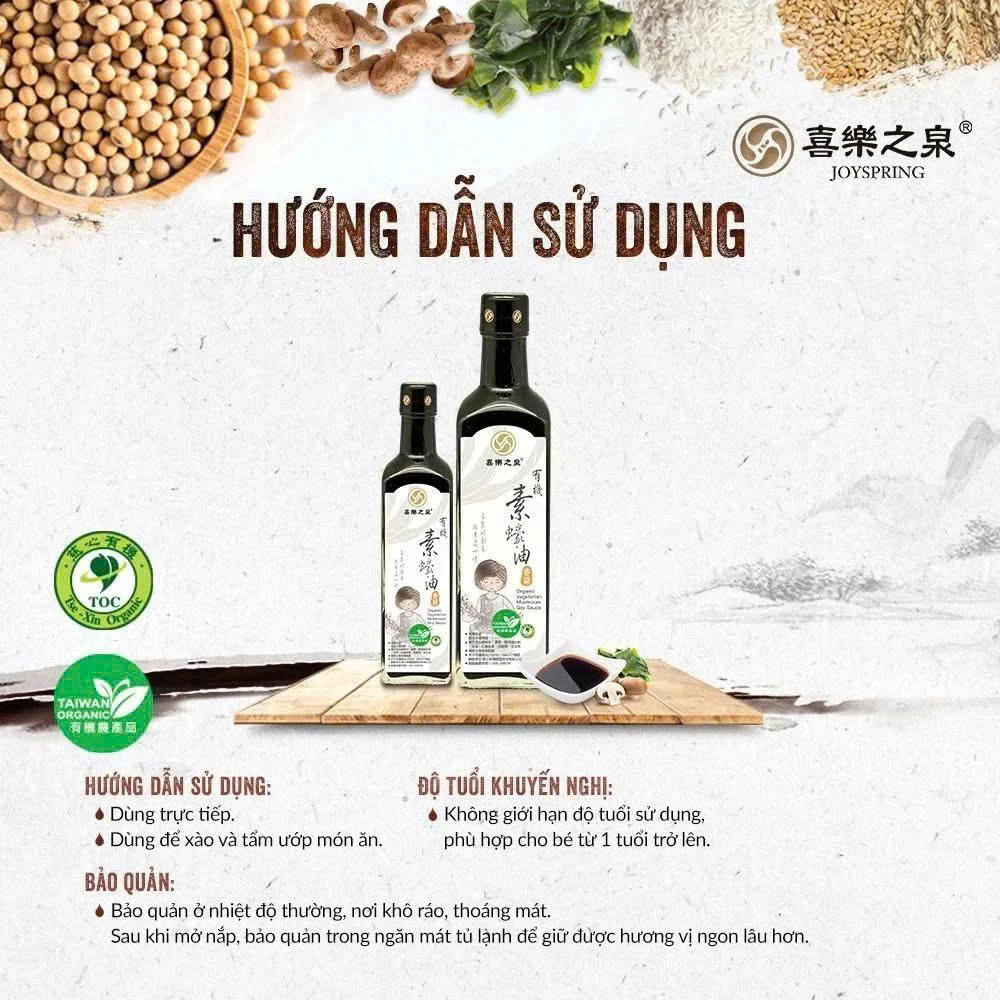 Dầu Hào Chay Hữu Cơ Từ Nấm JoySpring Chai 210ml 500m - Gia Vị Cho Các Món Ăn Chay, Ăn Kiêng, Healthy