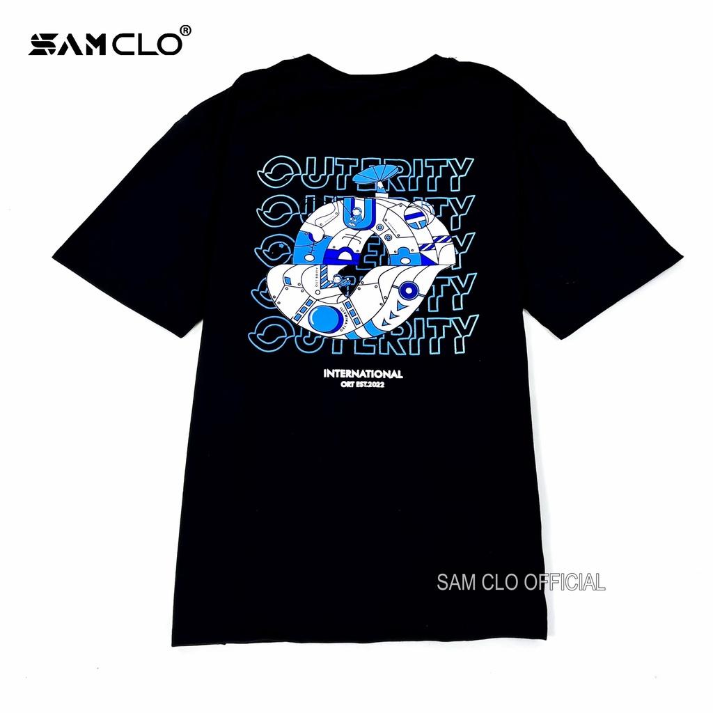 Áo phông tay lỡ nam nữ SAM CLO thun form rộng dáng Unisex - mặc cặp, nhóm, lớp in VỆ TINH outerity