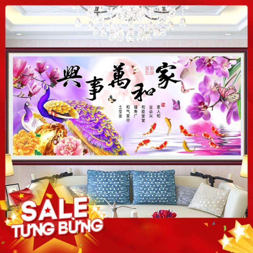 Tranh thêu chữ thập chim công ZG0841 148x64cm