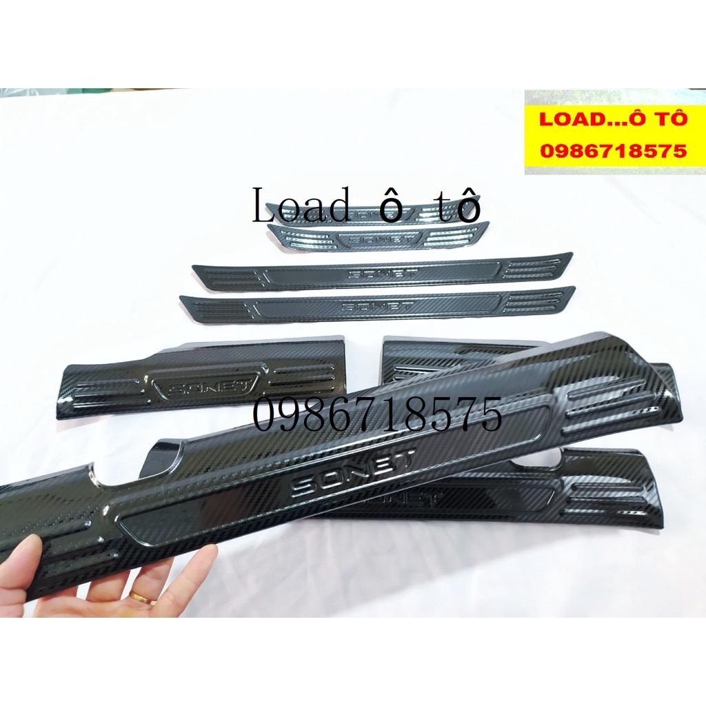 Ốp Bậc Chân, Nẹp Bậc Cửa Carbon Trong, Ngoài Xe KIA SONET 2022-2023 Mẫu Vân Carbon Cao Cấp