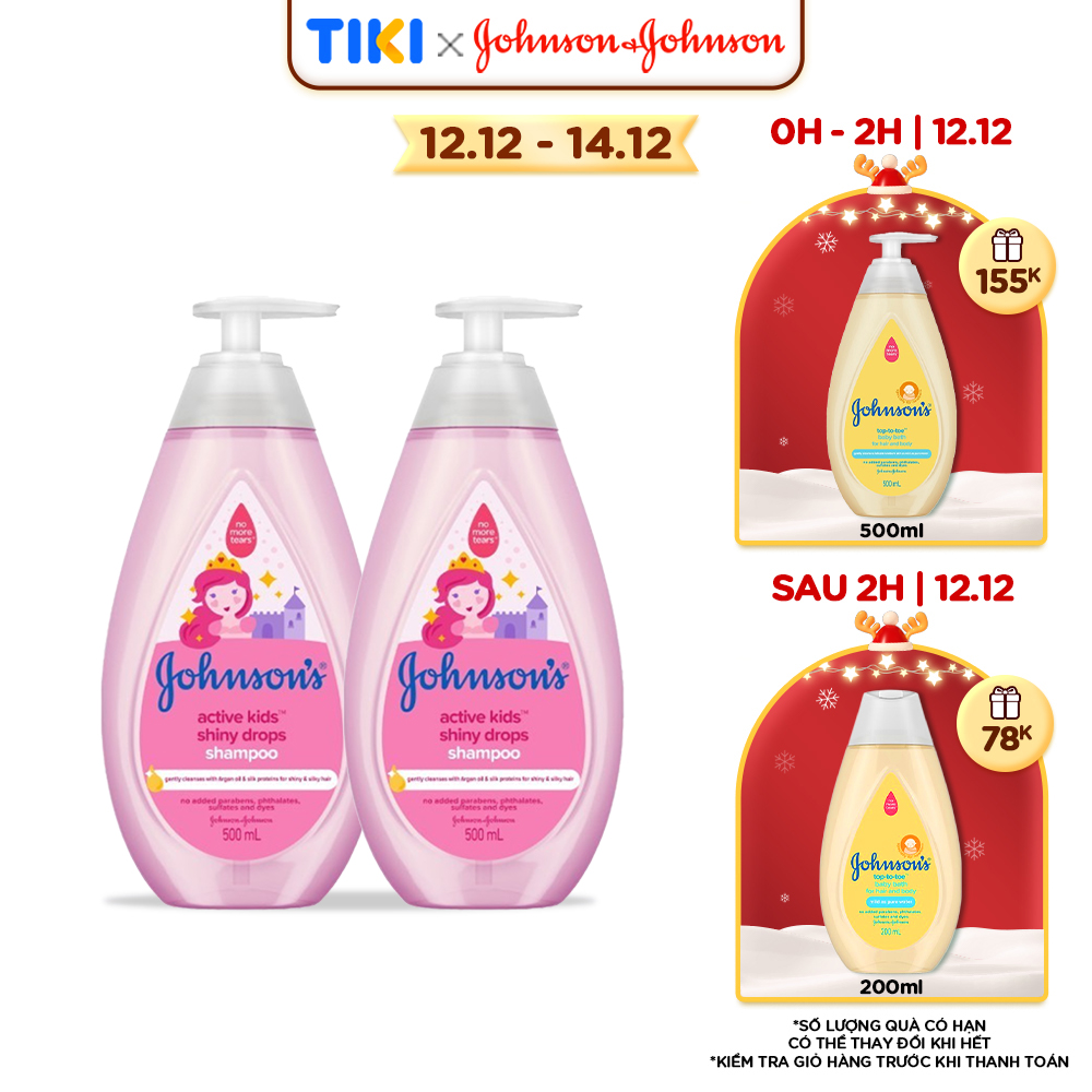 Combo 2 Dầu Gội Johnson's Active Kids Shiny Drops Shampoo Cho Bé Gái - Dung tích 500mlx2