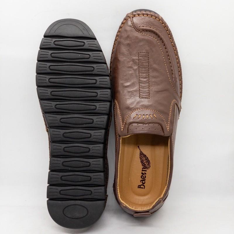 Giầy lười nam màu nâu siêu mềm Tomshoes, cam kết da thật 100%