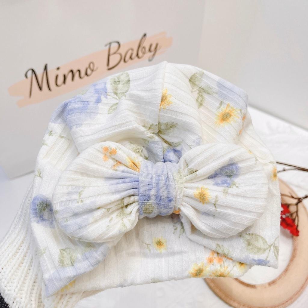 Mũ nón turban nơ trắng hoa xanh đáng yêu cho bé 6-10kg Mimo Baby MTB68