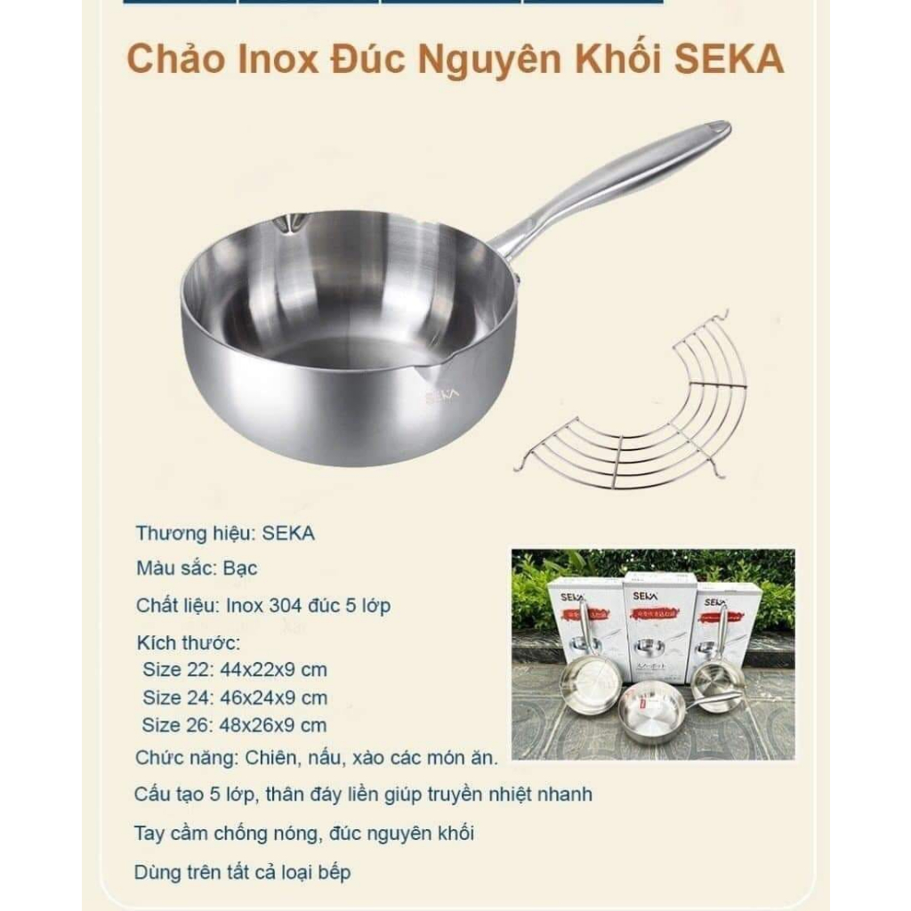 Chảo Tuyết Inox Sâu Lòng SEKA SK6030 Chảo Chống Dính Đúc Nguyên Khối - Hàng Chính Hãng