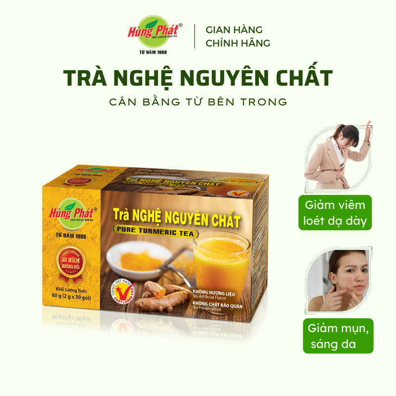 Trà Nghệ Túi Lọc Nguyên Chất Hỗ Trợ Bảo Vệ Dạ Dày Hộp 30 Gói - Hùng Phát Thương Hiệu 35 Năm