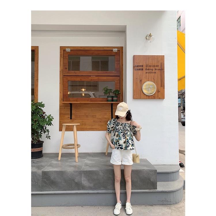 MS190 Áo babydoll hoa lá tay bồng chun ngực