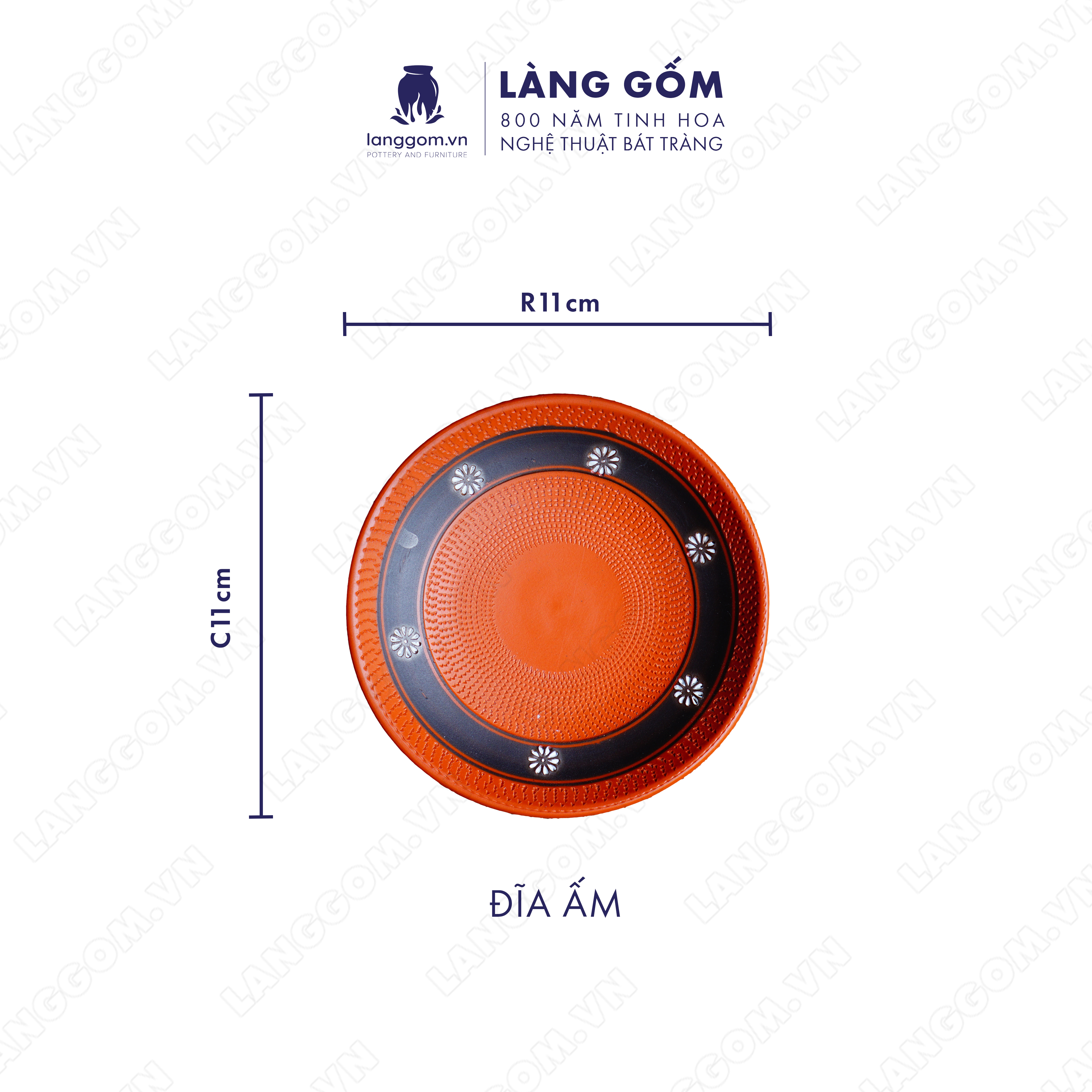 Bộ ấm chén đất nung hoa ban - Men mộc - Gốm sứ Bát Tràng - langgom.vn