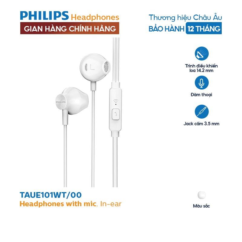 Tai nghe Philips TAUE101WT/00, Màu trắng, Có Mic, - Hàng nhập khẩu